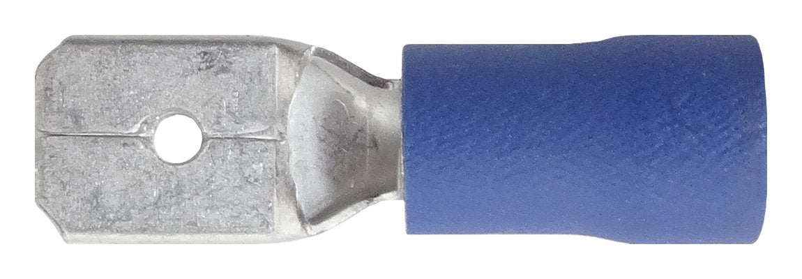 Blue insulated male spade terminals for 1.5–2.5mm² cable