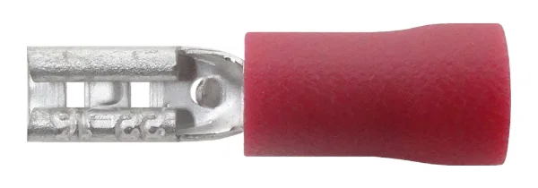 Red part-insulated female spade terminal for 0.5–1.5mm² cable