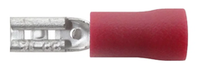 Red part-insulated female spade terminal for 0.5–1.5mm² cable